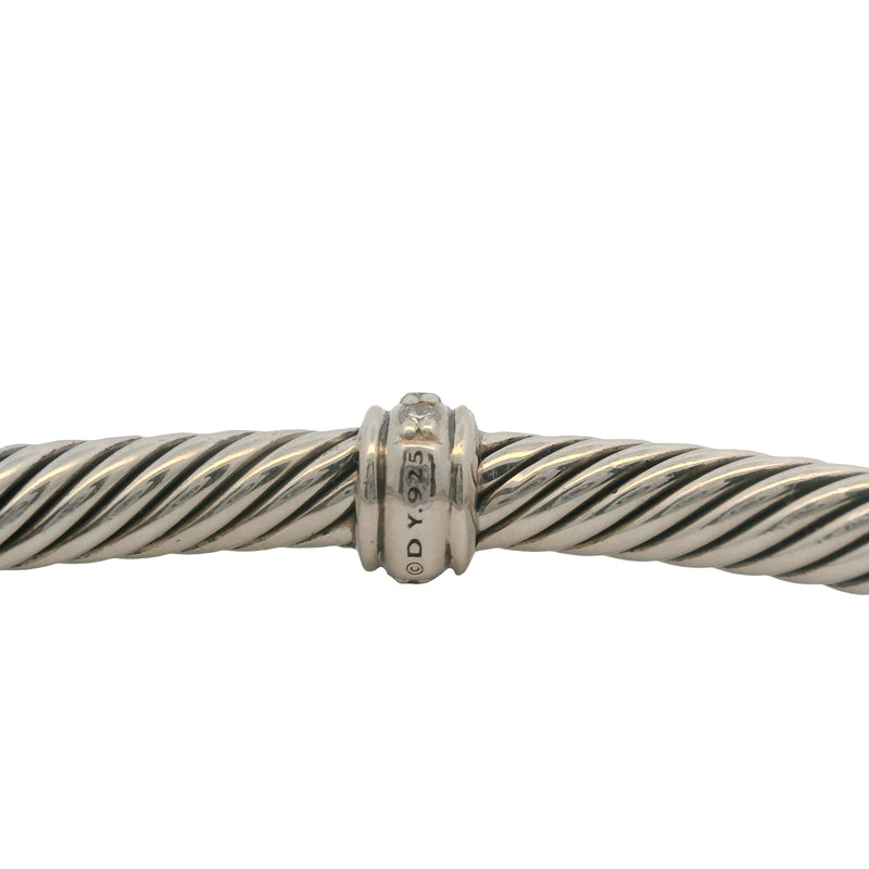 David Yurman 925 Sterling Silver Cable Flex Station Bracelet with Diamonds Size M 6.5