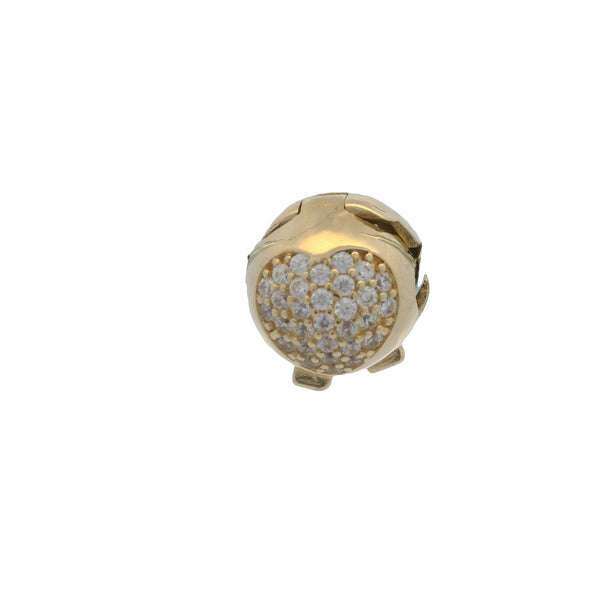 Charm de clip redondo con forma de corazón de oro amarillo macizo de 14 kt y circonitas cúbicas