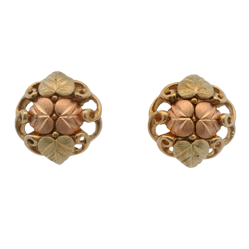 Vintage Solid 10kt Tri-Tone Black Hills Gold Leaf and Vine Stud Earrings
