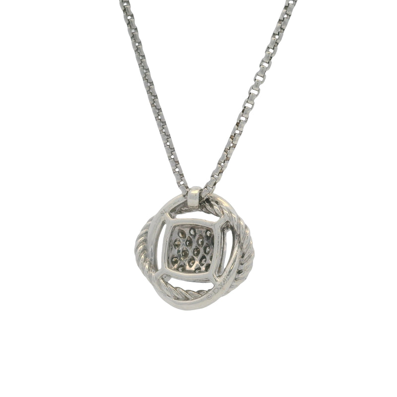 David Yurman Solid 925 Sterling Silver and Diamond Infinity Knot Cluster Pendant 17.5" Necklace