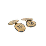 Antique Early 1900s Solid 14kt 585 Yellow Gold and Blue Enamel N Initial 12g Cufflinks