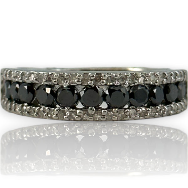 EFFY 14kt White Gold and Black and White Diamond Half-Eternity Ring Band