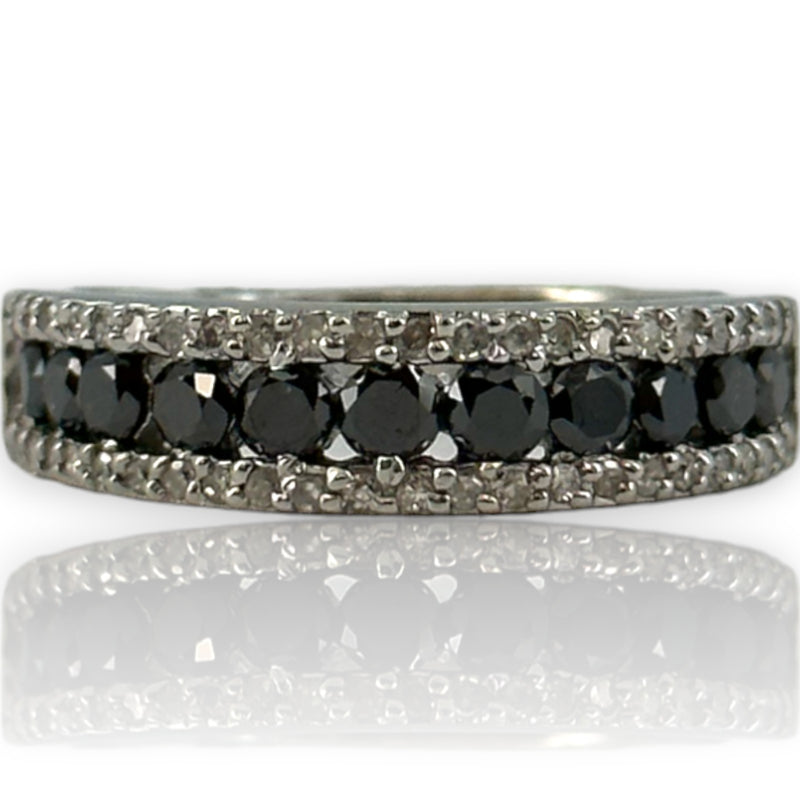 EFFY 14kt White Gold and Black and White Diamond Half-Eternity Ring Band