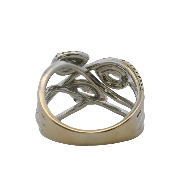 Vintage Natalie K 18kt White Gold and Diamond Leaves Crossover Wide Ring Size 7