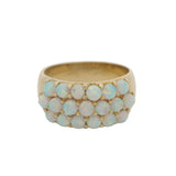 Vintage 1970-80s Solid 14kt Yellow Gold Cabochon Vivid Intense Fire Opal Cluster 9.5mm Ring Size 9
