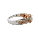 Solid 14kt White and Rose Gold Princess Cut Diamond Cluster Ring with Halo and Accent Band Size 7