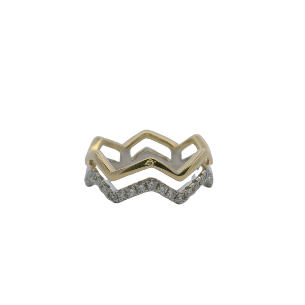 S. Kashi Solid Two-Tone 14kt Gold and 0.33ctw Diamond Zig-Zag Fashion Ring Size 6.5