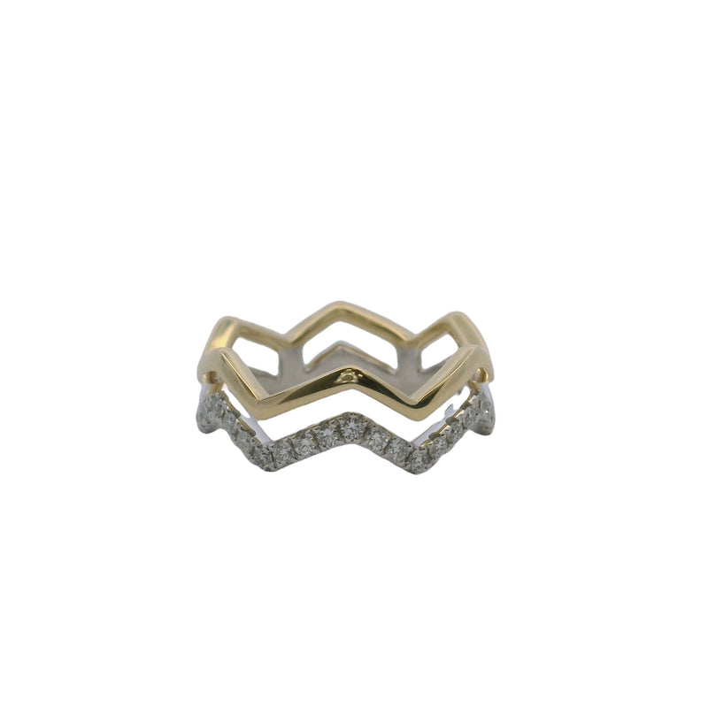 S. Kashi Solid Two-Tone 14kt Gold and 0.33ctw Diamond Zig-Zag Fashion Ring Size 6.5