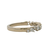Solid 14k White Gold Sparkling Leaf Pattern Pear and Round Diamond Wedding Band Ring Size 5