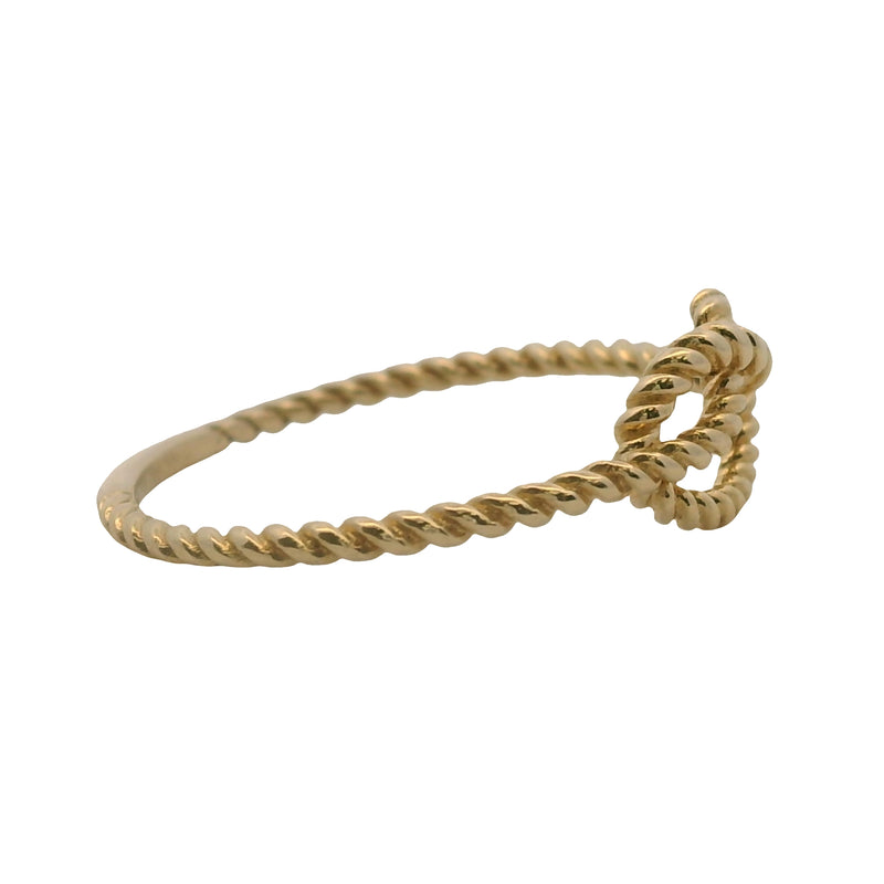 Anillo minimalista de oro amarillo macizo de 14 kt con nudo de pretzel y cable fino