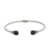 Samuel B 925 Sterling Silver and 18kt Yellow Gold Checkerboard Cut Onyx 8" Cuff Bangle Bracelet