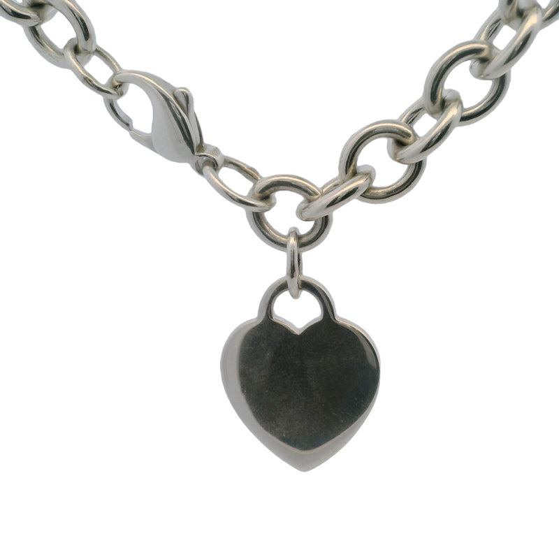 Vintage Tiffany & CO 925 Sterling Silver Cable Chain Link Bracelet with Engravable Classic Heart Tag