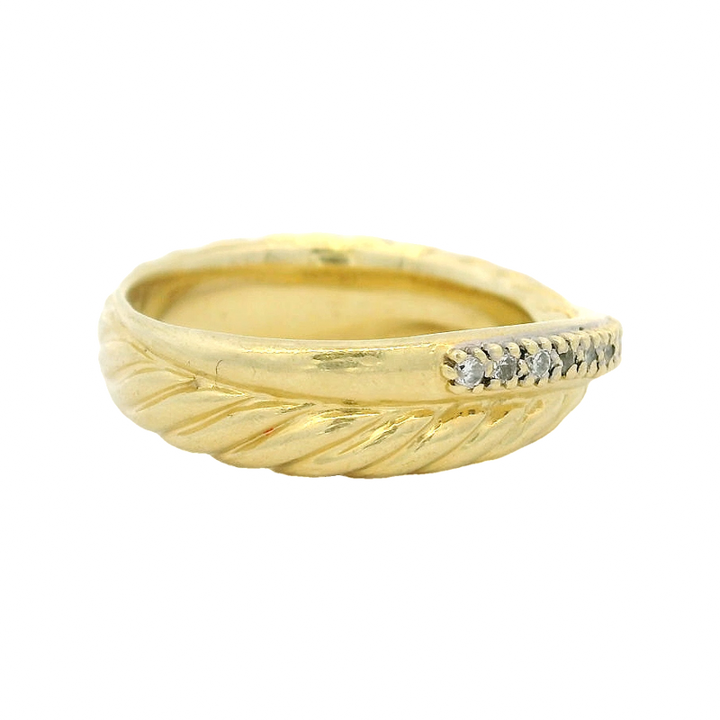 David Yurman Signed Solid Heavy 18kt Yellow Gold 750 Twist Band Crossover Ring with Diamonds Size 6.75