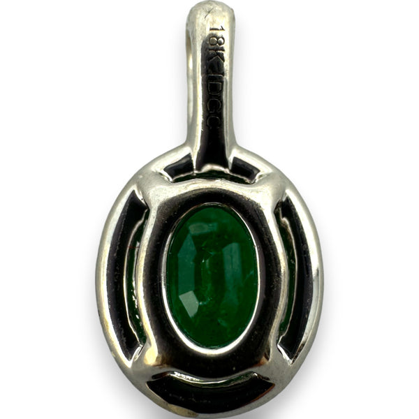 Colgante de esmeralda IDGC con halo de diamantes en oro blanco de 18 kt