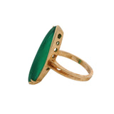 Vintage 14kt Yellow Gold Marquise Cabochon Chrysoprase Navette Ring Sz 5.75