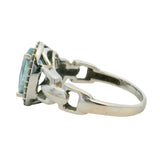 LeVian Solid 14kt White Gold 2ct Aquamarine Cocktail Ring with Diamond Halo Size 8