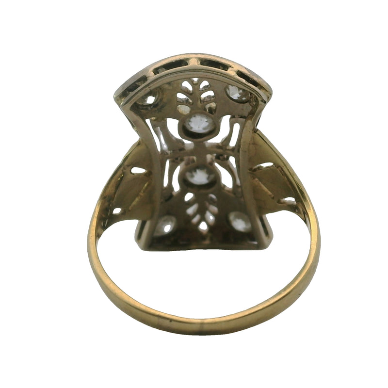 Antique C1900-1920 Early Art Deco Solid 14kt Yellow Gold Filigree Old European Diamond Cocktail Dinner Ring Size 5.5