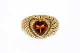 Sonia B Solid 14kt Yellow Gold and Citrine Heart Cocktail 16mm Thick Ring with Diamond Waves Size 10