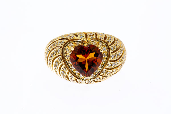 Sonia B Solid 14kt Yellow Gold and Citrine Heart Cocktail 16mm Thick Ring with Diamond Waves Size 10