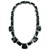 Vintage Taxco 925 Sterling Silver and Malachite Shards Riviere Collar 17" Necklace