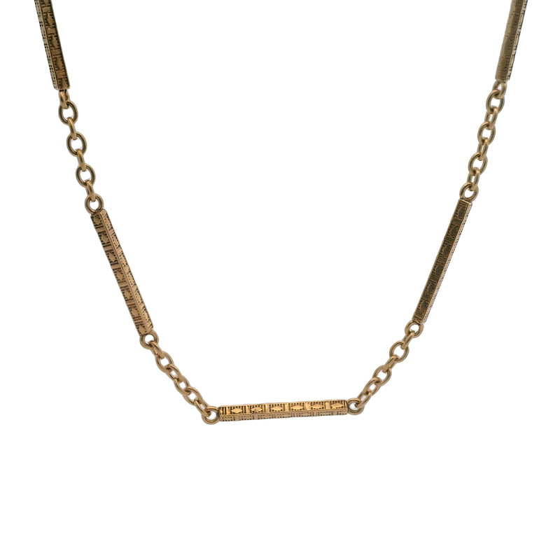 Antique 1910-30s 14kt Rose Gold Bar Deco Pattern 13.25" Pocket Watch Chain