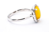 DVANI Jewelry Solid 14kt White Gold and Ethiopian Welo Jelly Opal Cabochon Cocktail Ring with Halo of Diamonds Size 6.5