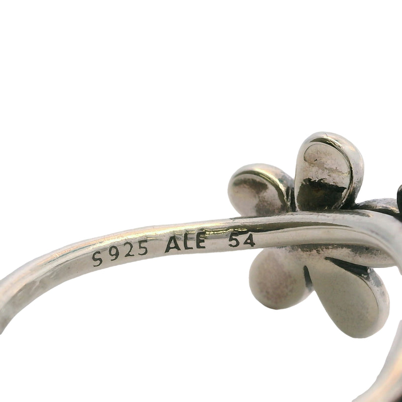 Pandora 925 Sterling Silver Darling Daisies Triple Flower Curved Crown Ring with White Enamel