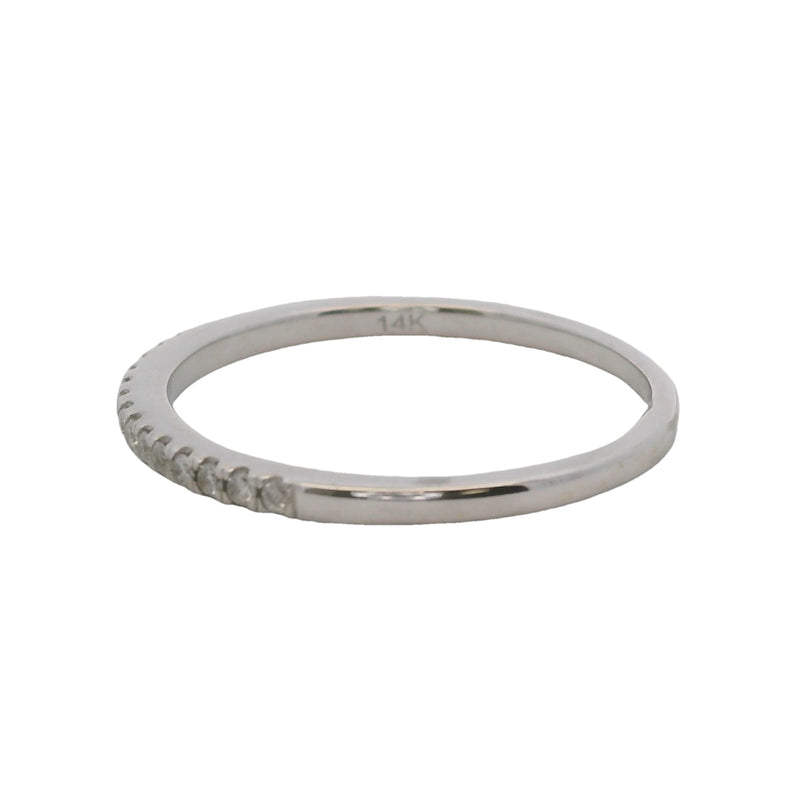 Solid 14kt White Gold and Diamond Thin Dainty Stackable Wedding Band Ring Size 7