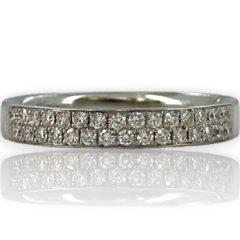 18kt White Gold Half Eternity 3.3mm Wedding Band with Two Rows of Diamonds