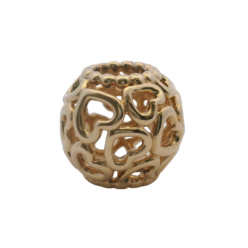Charm espaciador redondo calado "Abre tu corazón" de oro amarillo de 14 kt retirado de Pandora