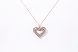 Diamond Pave Open Heart Charm 10K 417 Rose & White Gold Rope Necklace Pendant