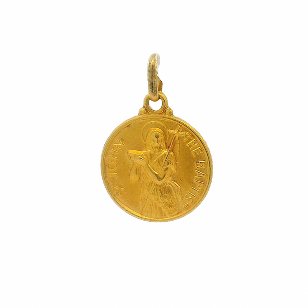 Colgante cristiano italiano de San Juan Bautista en oro amarillo macizo de 18 kt