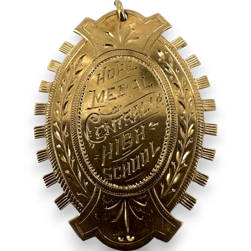 Edwardian Era 1914 Solid 14kt Rose Gold HOPE Medal Pendant/Brooch To Vera Rutter From Centralia High School