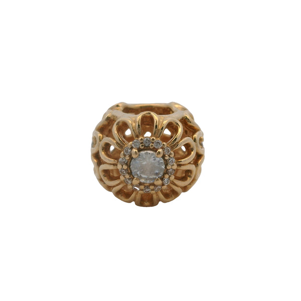 Charm separador de circonita cúbica con brillo floral retirado de Pandora en oro amarillo macizo de 14 kt