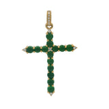 Vintage Solid 18kt Yellow Gold Chrysoprase and Diamond Green Cross Charm Pendant