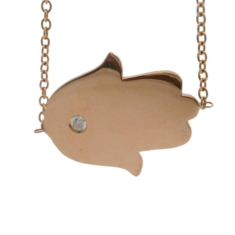 Kimberly McDonald Solid 18kt Rose Gold 6" Hamsa Hand Bracelet with Diamond