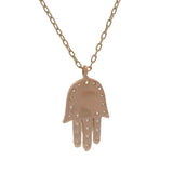 Versani Solid 18kt Rose Gold Diamond and Lab Turquoise Hamsa Pendant 17.5"