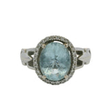 LeVian Solid 14kt White Gold 2ct Aquamarine Cocktail Ring with Diamond Halo Size 8