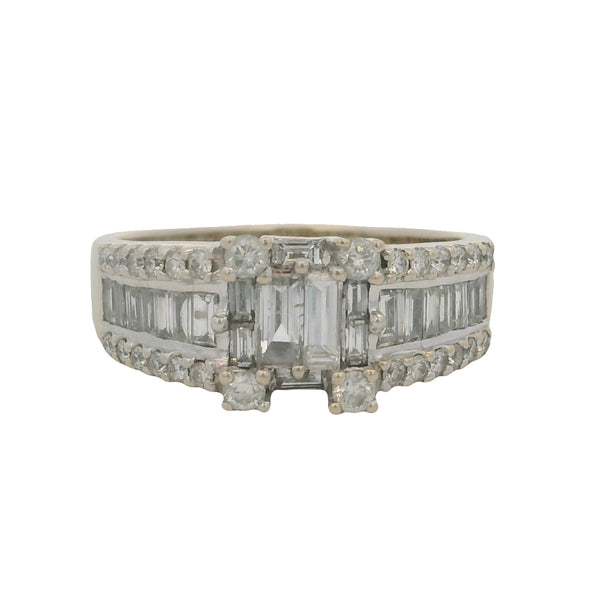 LeVian Solid 18kt White Gold and Baguette and Round 1.91ctw Diamond Cluster Ring Size 9.75