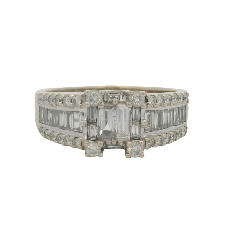 LeVian Solid 18kt White Gold and Baguette and Round 1.91ctw Diamond Cluster Ring Size 9.75