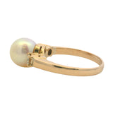Vintage Solid 14kt Yellow Gold, 9mm Pearl, and 0.30ctw Diamond Cocktail Ring Size 6