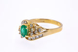 GC Natural Emerald & Diamond Cluster Cocktail 14K 585 Yellow Gold Ring Sz 6 1/2