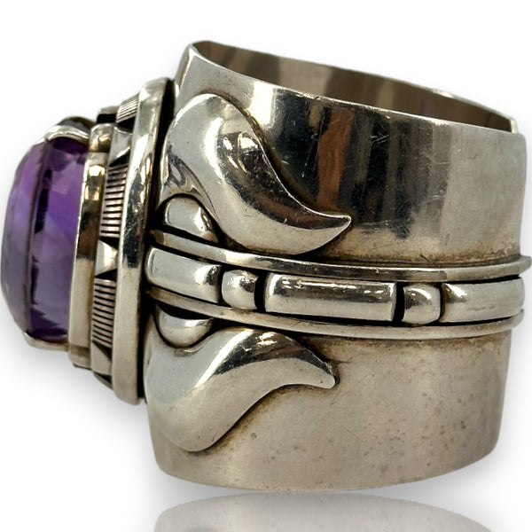 Robert T Kelly Navajo Native American 925 Sterling Silver and 62ct Amethyst Heavy Large Cuff Bracelet