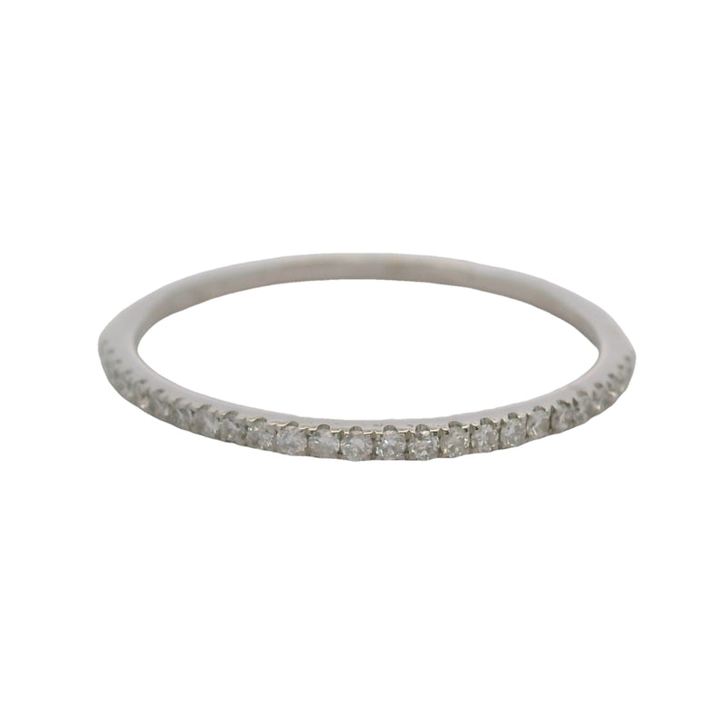 Dainty Solid 14kt White Gold and Diamond 1.2mm Wide Stackable Wedding Band Ring Size 6.75