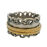 Paz Creations Solid 925 Sterling Silver and Gold Plate Lace Pattern 3 Spinner Ring Size 9