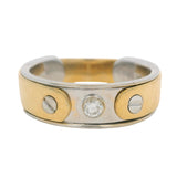 Baraka Italian Solid 18kt Yellow and White Gold Men's Solitaire 0.15ctw Diamond Industrial Band Ring Size 13.5