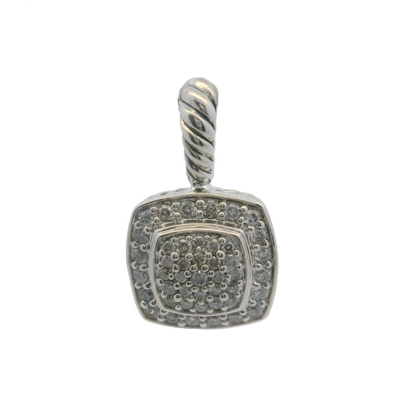 David Yurman 925 Sterling Silver and Diamond 11mm Petite Albion Cable Pave Pendant