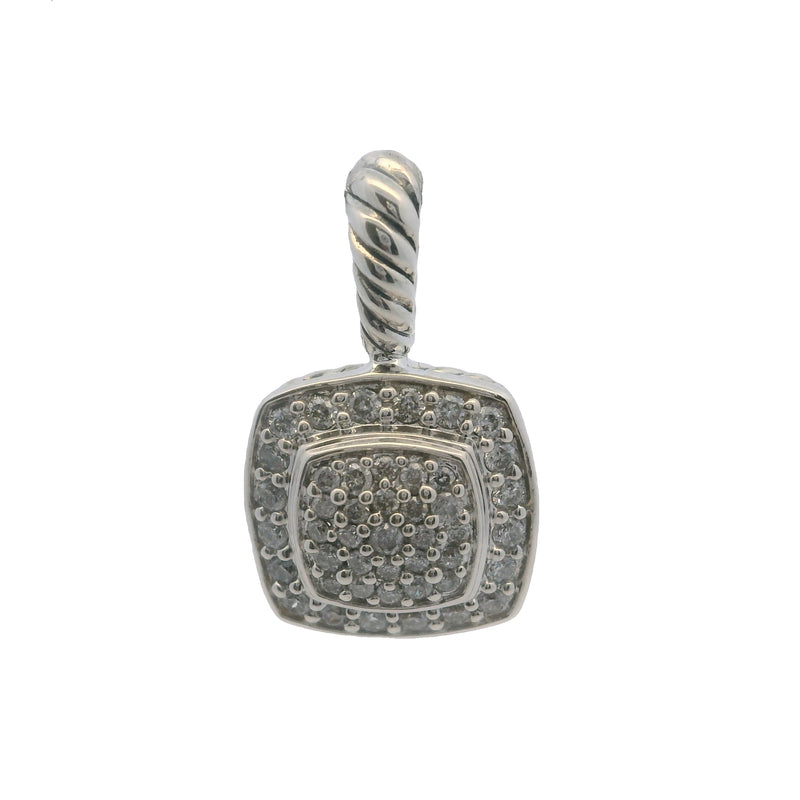 David Yurman 925 Sterling Silver and Diamond 11mm Petite Albion Cable Pave Pendant
