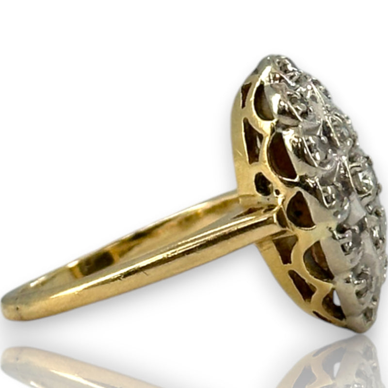 Vintage 1950-70s Victorian Revival 14kt Yellow and White Gold Diamond Navette Ring Size 6.25