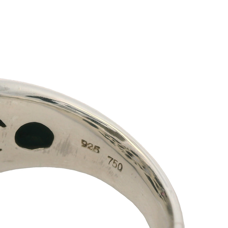 Anillo de cóctel de plata de ley 925 y oro amarillo de 18 kt con halo de calcedonia, rubí y diamantes, talla 8